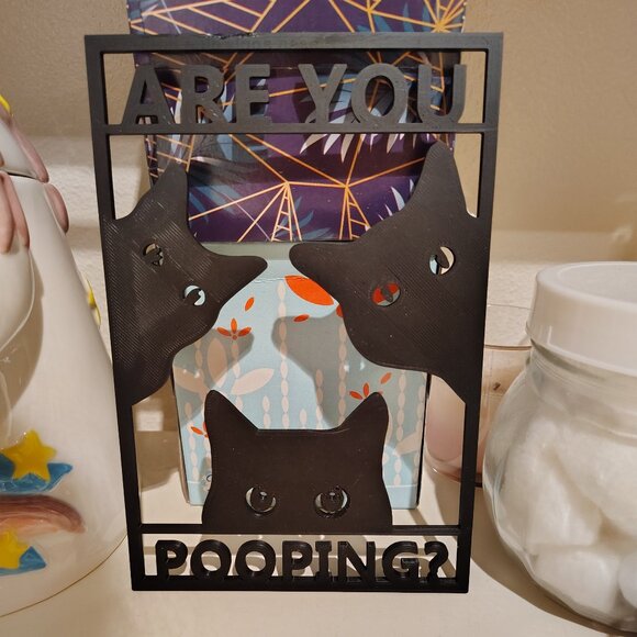 3D Printed Nosy Cat Bathroom Wall Sign - Picture 2 of 3